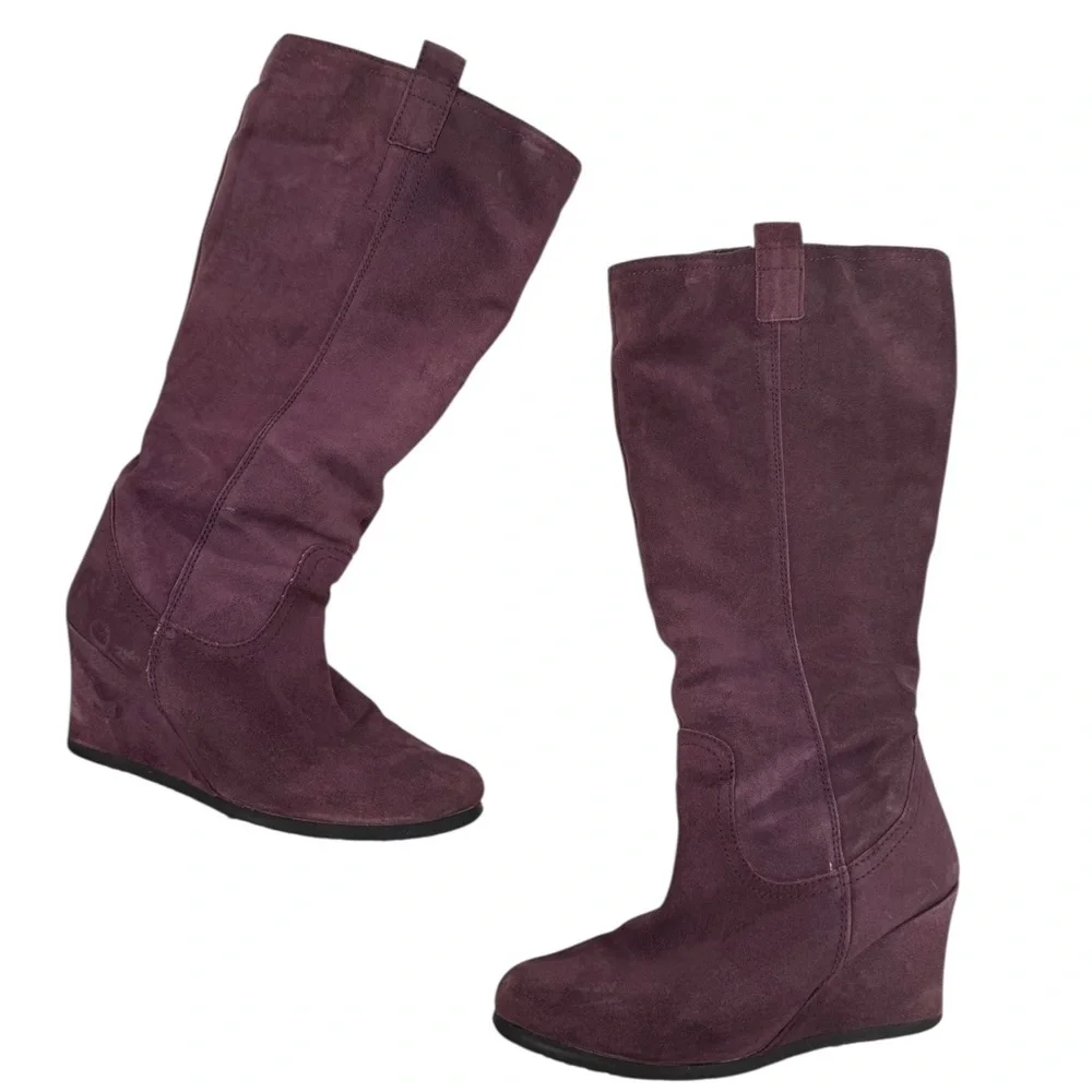 Vintage Burgundy Tall Boots Knee High Boots in Suede Toe to Toe London